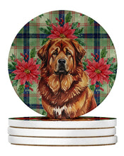 Load image into Gallery viewer, Red Gold Tibetan Mastiff Christmas PoinsettIas Large Sandstone Coasters Pack of 4