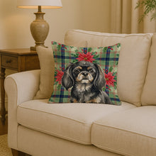 Load image into Gallery viewer, Black and Tan Tibetan Spaniel Christmas PoinsettIas Throw Pillow