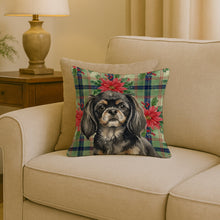 Load image into Gallery viewer, Black and Tan Tibetan Spaniel Christmas PoinsettIas Throw Pillow