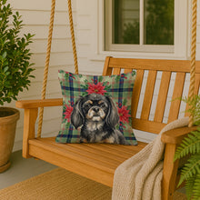 Load image into Gallery viewer, Black and Tan Tibetan Spaniel Christmas PoinsettIas Throw Pillow