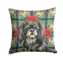 Load image into Gallery viewer, Black and Tan Tibetan Spaniel Christmas PoinsettIas Throw Pillow