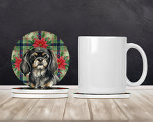 Load image into Gallery viewer, Black and Tan Tibetan Spaniel Christmas PoinsettIas Large Sandstone Coasters Pack of 4