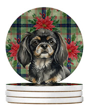 Load image into Gallery viewer, Black and Tan Tibetan Spaniel Christmas PoinsettIas Large Sandstone Coasters Pack of 4