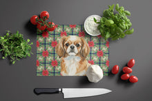Load image into Gallery viewer, Tibetan Spaniel Christmas PoinsettIas Glass Cutting Board