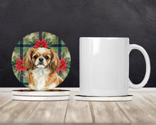 Load image into Gallery viewer, Tibetan Spaniel Christmas PoinsettIas Large Sandstone Coasters Pack of 4