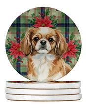Load image into Gallery viewer, Tibetan Spaniel Christmas PoinsettIas Large Sandstone Coasters Pack of 4