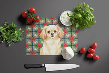 Load image into Gallery viewer, Cream Tibetan Spaniel Christmas PoinsettIas Glass Cutting Board