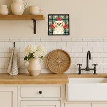 Load image into Gallery viewer, Cream Tibetan Spaniel Christmas PoinsettIas Framed Metal Print