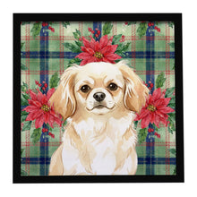 Load image into Gallery viewer, Cream Tibetan Spaniel Christmas PoinsettIas Framed Metal Print