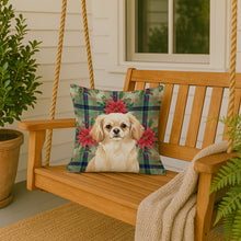 Load image into Gallery viewer, Cream Tibetan Spaniel Christmas PoinsettIas Throw Pillow