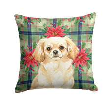 Load image into Gallery viewer, Cream Tibetan Spaniel Christmas PoinsettIas Throw Pillow