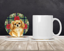 Load image into Gallery viewer, Gold Tibetan Spaniel Christmas PoinsettIas Large Sandstone Coasters Pack of 4