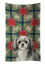 Load image into Gallery viewer, Grey and White Tibetan Spaniel Christmas PoinsettIas Kitchen Towel