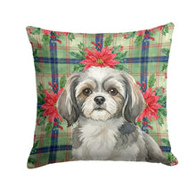 Load image into Gallery viewer, Grey and White Tibetan Spaniel Christmas PoinsettIas Throw Pillow