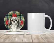 Load image into Gallery viewer, Grey and White Tibetan Spaniel Christmas PoinsettIas Large Sandstone Coasters Pack of 4
