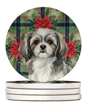 Load image into Gallery viewer, Grey and White Tibetan Spaniel Christmas PoinsettIas Large Sandstone Coasters Pack of 4