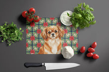 Load image into Gallery viewer, Red Tibetan Spaniel Christmas PoinsettIas Glass Cutting Board