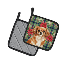 Load image into Gallery viewer, Red Tibetan Spaniel Christmas PoinsettIas Pair of Pot Holders