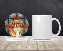 Load image into Gallery viewer, Red Tibetan Spaniel Christmas PoinsettIas Large Sandstone Coasters Pack of 4