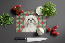 Load image into Gallery viewer, White Tibetan Spaniel Christmas PoinsettIas Glass Cutting Board
