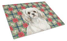 Load image into Gallery viewer, White Tibetan Spaniel Christmas PoinsettIas Glass Cutting Board