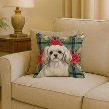Load image into Gallery viewer, White Tibetan Spaniel Christmas PoinsettIas Throw Pillow