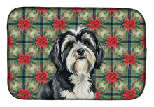 Load image into Gallery viewer, Black and White Tibetan Terrier Christmas PoinsettIas Dish Drying Mat