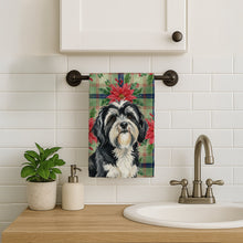 Load image into Gallery viewer, Black and White Tibetan Terrier Christmas PoinsettIas Kitchen Towel