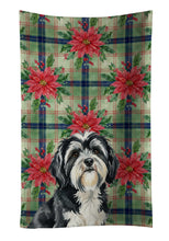 Load image into Gallery viewer, Black and White Tibetan Terrier Christmas PoinsettIas Kitchen Towel