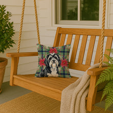 Load image into Gallery viewer, Black and White Tibetan Terrier Christmas PoinsettIas Throw Pillow