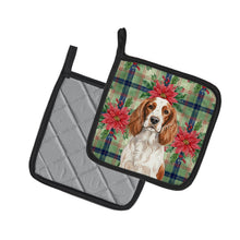 Load image into Gallery viewer, Welsh Springer Spaniel Christmas PoinsettIas Pair of Pot Holders