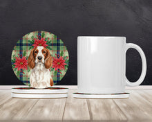 Load image into Gallery viewer, Welsh Springer Spaniel Christmas PoinsettIas Large Sandstone Coasters Pack of 4