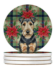 Load image into Gallery viewer, Welsh Terrier Christmas PoinsettIas Large Sandstone Coasters Pack of 4
