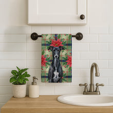 Load image into Gallery viewer, Black Whippet Christmas PoinsettIas Kitchen Towel