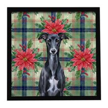Load image into Gallery viewer, Black Whippet Christmas PoinsettIas Framed Metal Print