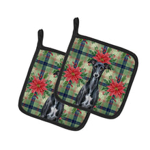 Load image into Gallery viewer, Black Whippet Christmas PoinsettIas Pair of Pot Holders