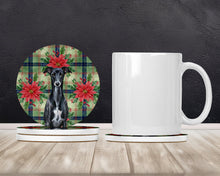 Load image into Gallery viewer, Black Whippet Christmas PoinsettIas Large Sandstone Coasters Pack of 4