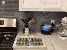 Load image into Gallery viewer, Blue Whippet Christmas PoinsettIas Glass Cutting Board