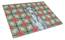 Load image into Gallery viewer, Blue Whippet Christmas PoinsettIas Glass Cutting Board