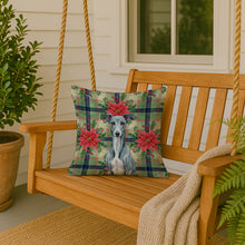 Load image into Gallery viewer, Blue Whippet Christmas PoinsettIas Throw Pillow
