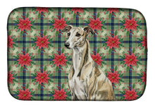 Load image into Gallery viewer, Brindle Whippet Christmas PoinsettIas Dish Drying Mat