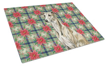 Load image into Gallery viewer, Brindle Whippet Christmas PoinsettIas Glass Cutting Board