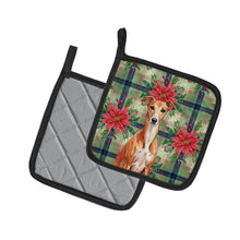 Load image into Gallery viewer, Red Whippet Christmas PoinsettIas Pair of Pot Holders