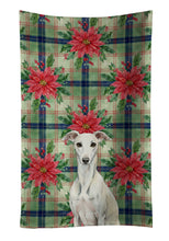 Load image into Gallery viewer, White Whippet Christmas PoinsettIas Kitchen Towel