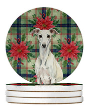 Load image into Gallery viewer, White Whippet Christmas PoinsettIas Large Sandstone Coasters Pack of 4