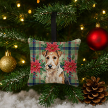 Load image into Gallery viewer, Wire Fox Terrier Christmas PoinsettIas Hanging Square Fabric Ornament 3.5 x 3.5