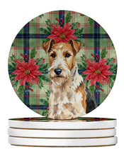 Load image into Gallery viewer, Wire Fox Terrier Christmas PoinsettIas Large Sandstone Coasters Pack of 4