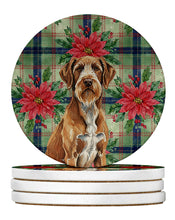 Load image into Gallery viewer, Wirehaired Pointing Griffon Christmas PoinsettIas Large Sandstone Coasters Pack of 4