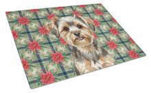 Load image into Gallery viewer, Yorkiepoo Christmas PoinsettIas Glass Cutting Board