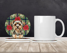 Load image into Gallery viewer, Yorkiepoo Christmas PoinsettIas Large Sandstone Coasters Pack of 4